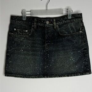 Balenciaga Grey Crystal Stress Denim Mini Skirt Y2K Festival size 38/ US Small